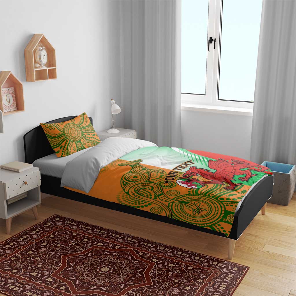 Custom Australia And Wales Rugby Bedding Set Wallabies Welsh Mascots Dynamic Version