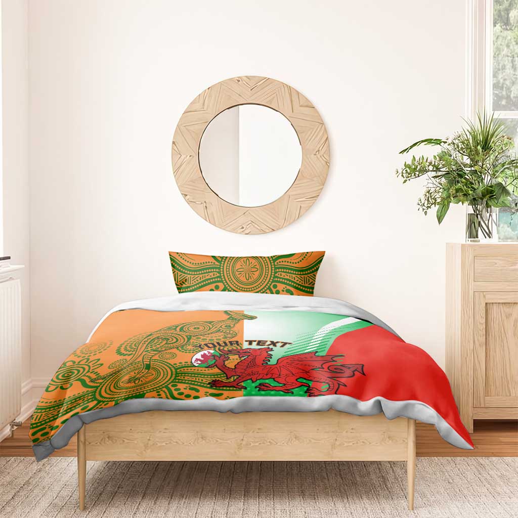 Custom Australia And Wales Rugby Bedding Set Wallabies Welsh Mascots Dynamic Version