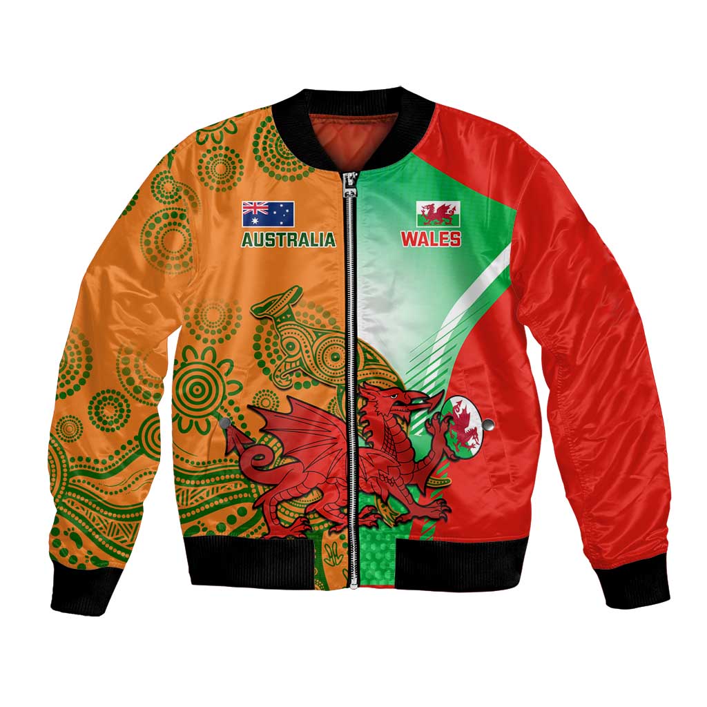 Custom Australia And Wales Rugby Bomber Jacket Wallabies Welsh Mascots Dynamic Version
