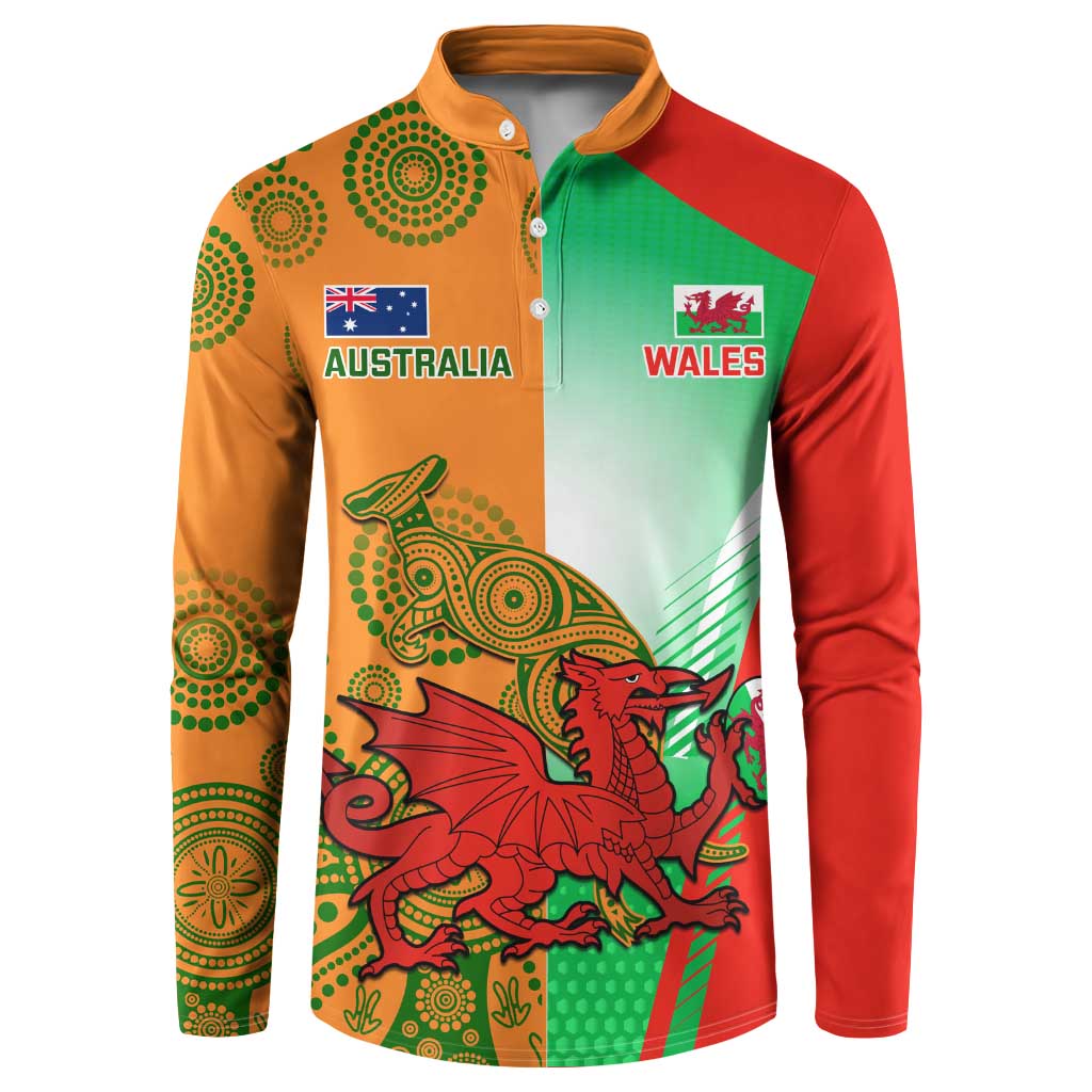 Custom Australia And Wales Rugby Button Sweatshirt Wallabies Welsh Mascots Dynamic Version