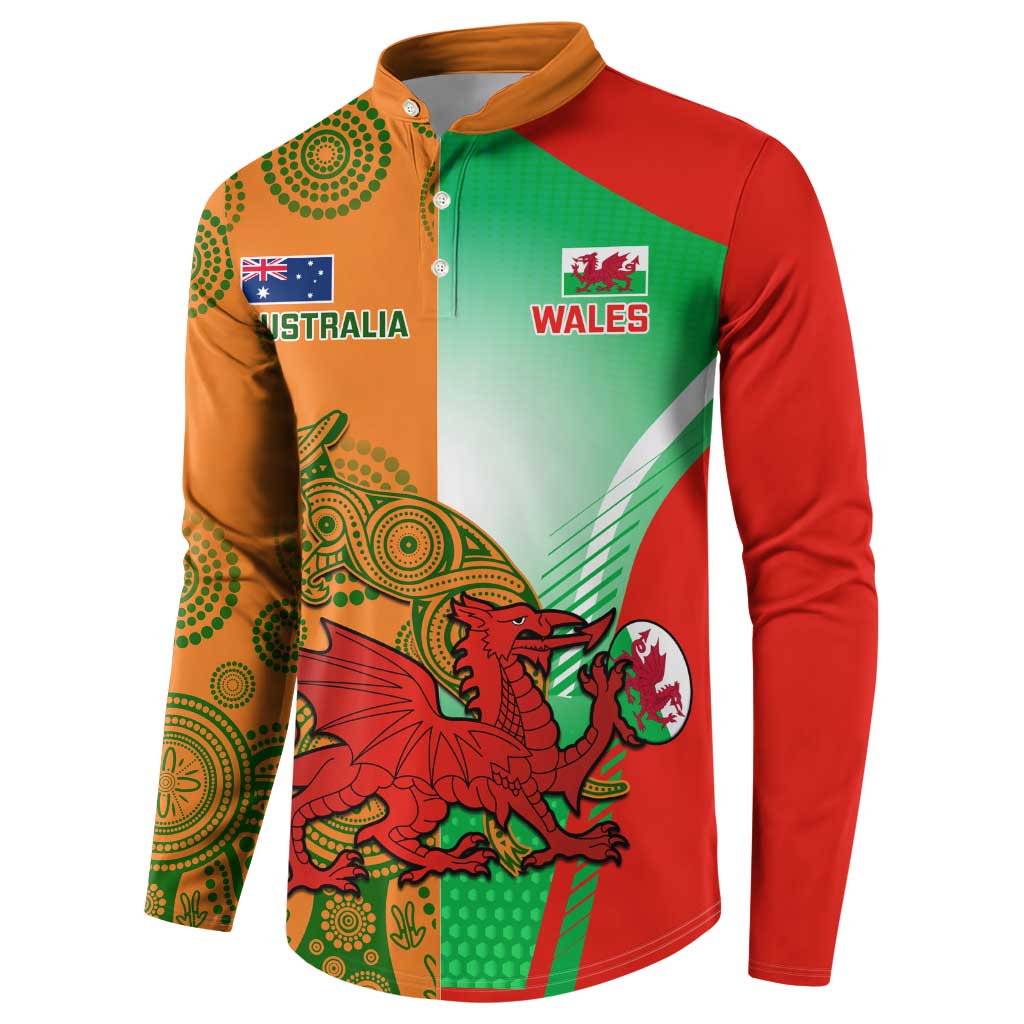Custom Australia And Wales Rugby Button Sweatshirt Wallabies Welsh Mascots Dynamic Version