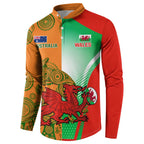 Custom Australia And Wales Rugby Button Sweatshirt Wallabies Welsh Mascots Dynamic Version