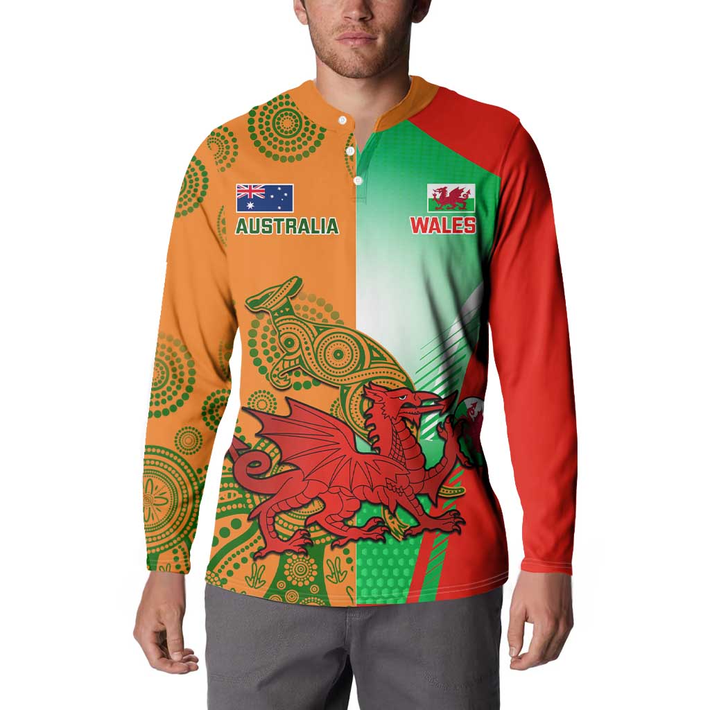 Custom Australia And Wales Rugby Button Sweatshirt Wallabies Welsh Mascots Dynamic Version