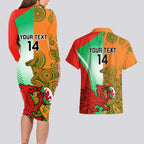 Custom Australia And Wales Rugby Couples Matching Long Sleeve Bodycon Dress and Hawaiian Shirt Wallabies Welsh Mascots Dynamic Version