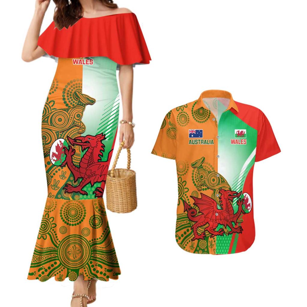 Custom Australia And Wales Rugby Couples Matching Mermaid Dress and Hawaiian Shirt Wallabies Welsh Mascots Dynamic Version