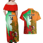 Custom Australia And Wales Rugby Couples Matching Off Shoulder Maxi Dress and Hawaiian Shirt Wallabies Welsh Mascots Dynamic Version
