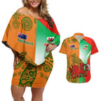 Custom Australia And Wales Rugby Couples Matching Off Shoulder Short Dress and Hawaiian Shirt Wallabies Welsh Mascots Dynamic Version