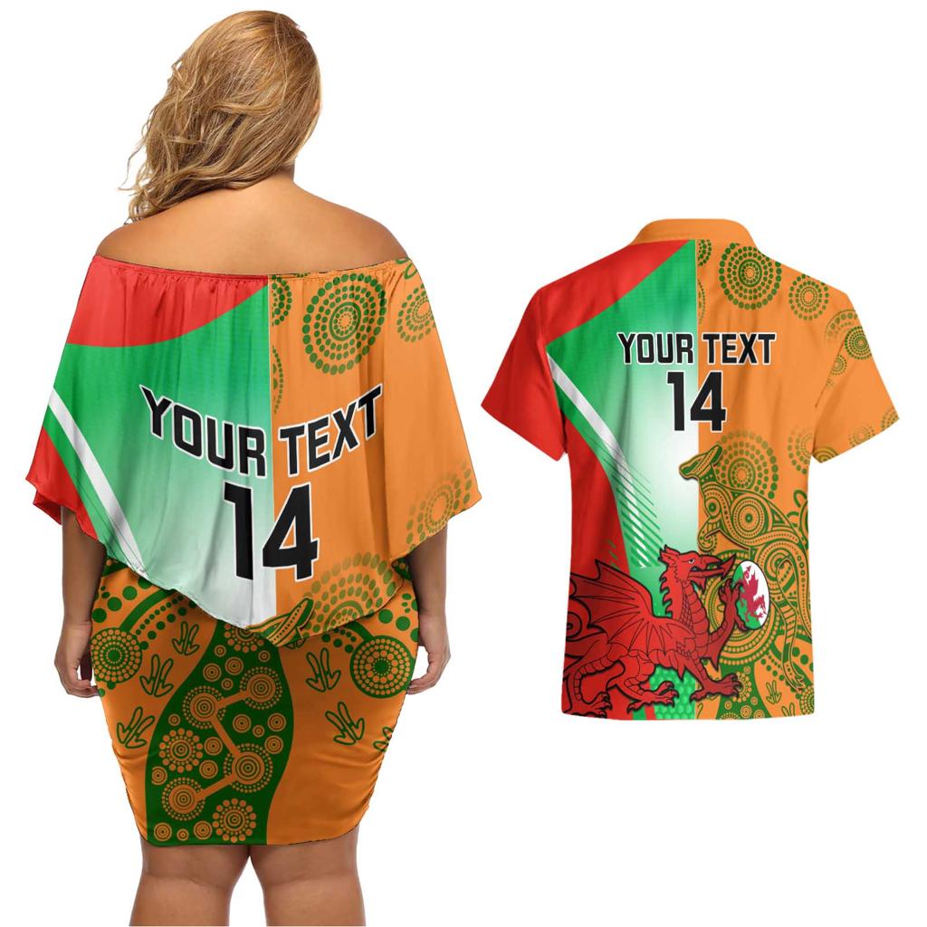 Custom Australia And Wales Rugby Couples Matching Off Shoulder Short Dress and Hawaiian Shirt Wallabies Welsh Mascots Dynamic Version