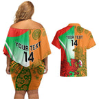 Custom Australia And Wales Rugby Couples Matching Off Shoulder Short Dress and Hawaiian Shirt Wallabies Welsh Mascots Dynamic Version