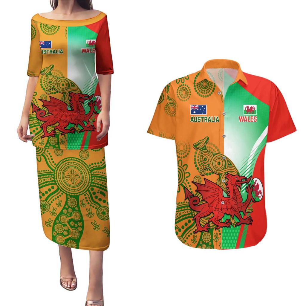 Custom Australia And Wales Rugby Couples Matching Puletasi and Hawaiian Shirt Wallabies Welsh Mascots Dynamic Version