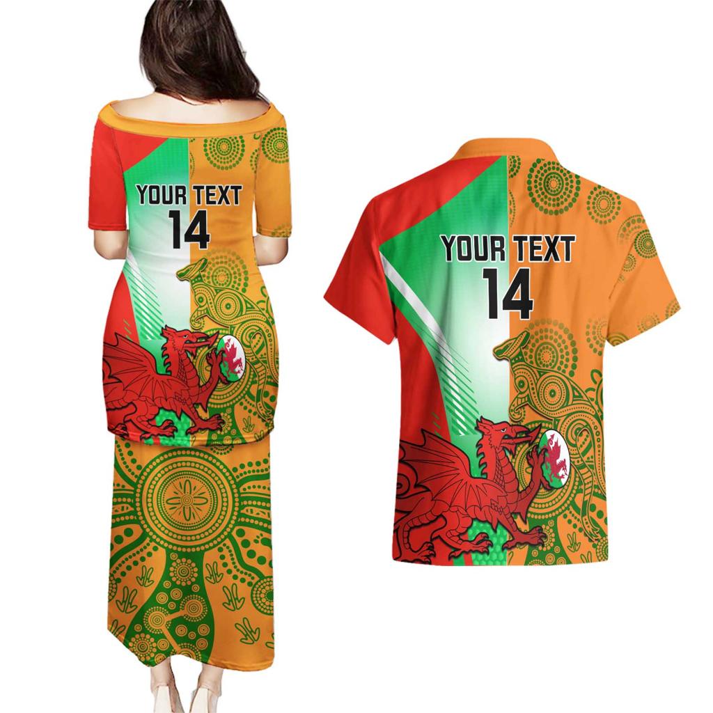 Custom Australia And Wales Rugby Couples Matching Puletasi and Hawaiian Shirt Wallabies Welsh Mascots Dynamic Version