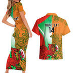 Custom Australia And Wales Rugby Couples Matching Short Sleeve Bodycon Dress and Hawaiian Shirt Wallabies Welsh Mascots Dynamic Version