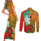 Custom Australia And Wales Rugby Couples Matching Short Sleeve Bodycon Dress and Long Sleeve Button Shirt Wallabies Welsh Mascots Dynamic Version