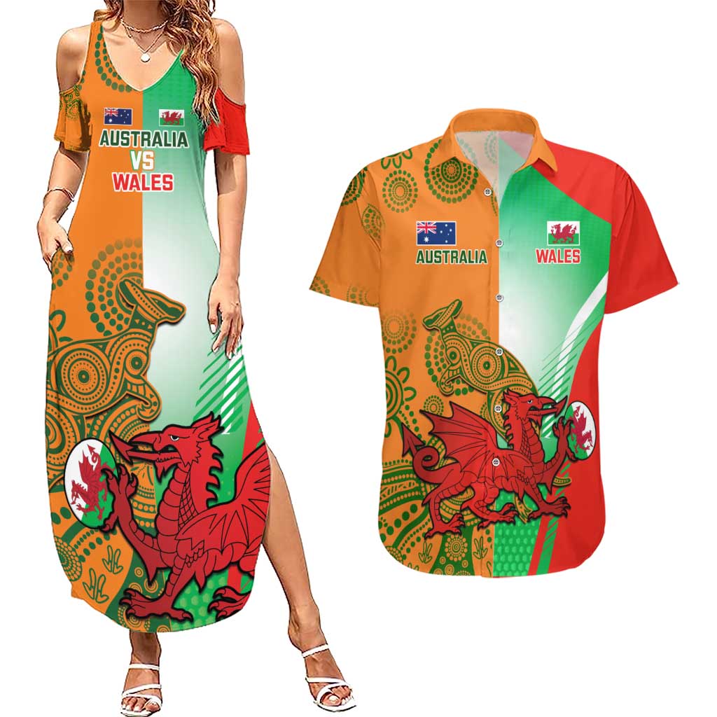 Custom Australia And Wales Rugby Couples Matching Summer Maxi Dress and Hawaiian Shirt Wallabies Welsh Mascots Dynamic Version