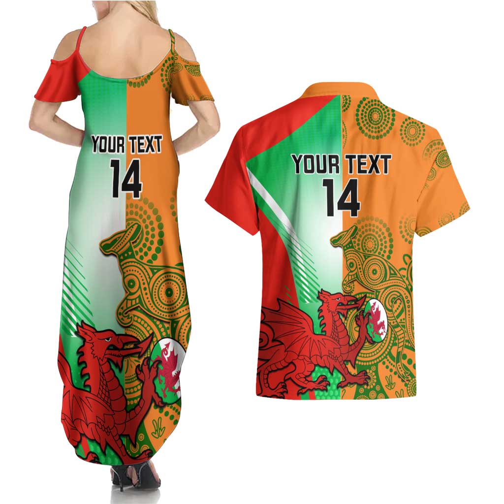 Custom Australia And Wales Rugby Couples Matching Summer Maxi Dress and Hawaiian Shirt Wallabies Welsh Mascots Dynamic Version