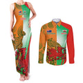 Custom Australia And Wales Rugby Couples Matching Tank Maxi Dress and Long Sleeve Button Shirt Wallabies Welsh Mascots Dynamic Version