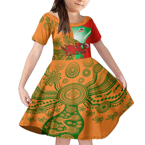 Custom Australia And Wales Rugby Family Matching Long Sleeve Bodycon Dress and Hawaiian Shirt Wallabies Welsh Mascots Dynamic Version
