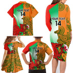 Custom Australia And Wales Rugby Family Matching Long Sleeve Bodycon Dress and Hawaiian Shirt Wallabies Welsh Mascots Dynamic Version