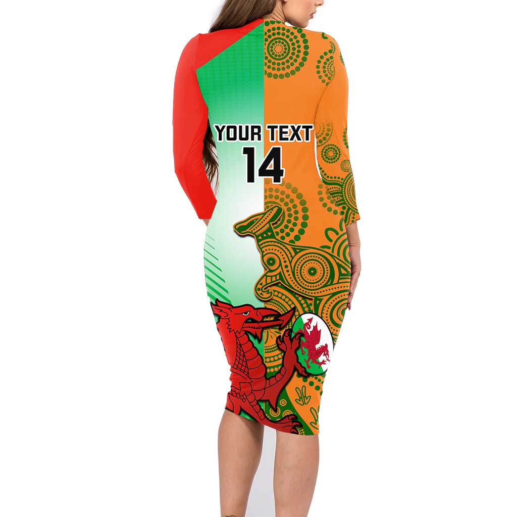 Custom Australia And Wales Rugby Family Matching Long Sleeve Bodycon Dress and Hawaiian Shirt Wallabies Welsh Mascots Dynamic Version