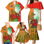 Custom Australia And Wales Rugby Family Matching Mermaid Dress and Hawaiian Shirt Wallabies Welsh Mascots Dynamic Version