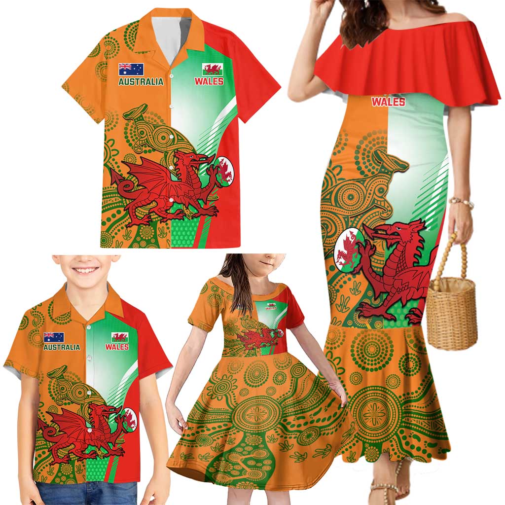 Custom Australia And Wales Rugby Family Matching Mermaid Dress and Hawaiian Shirt Wallabies Welsh Mascots Dynamic Version