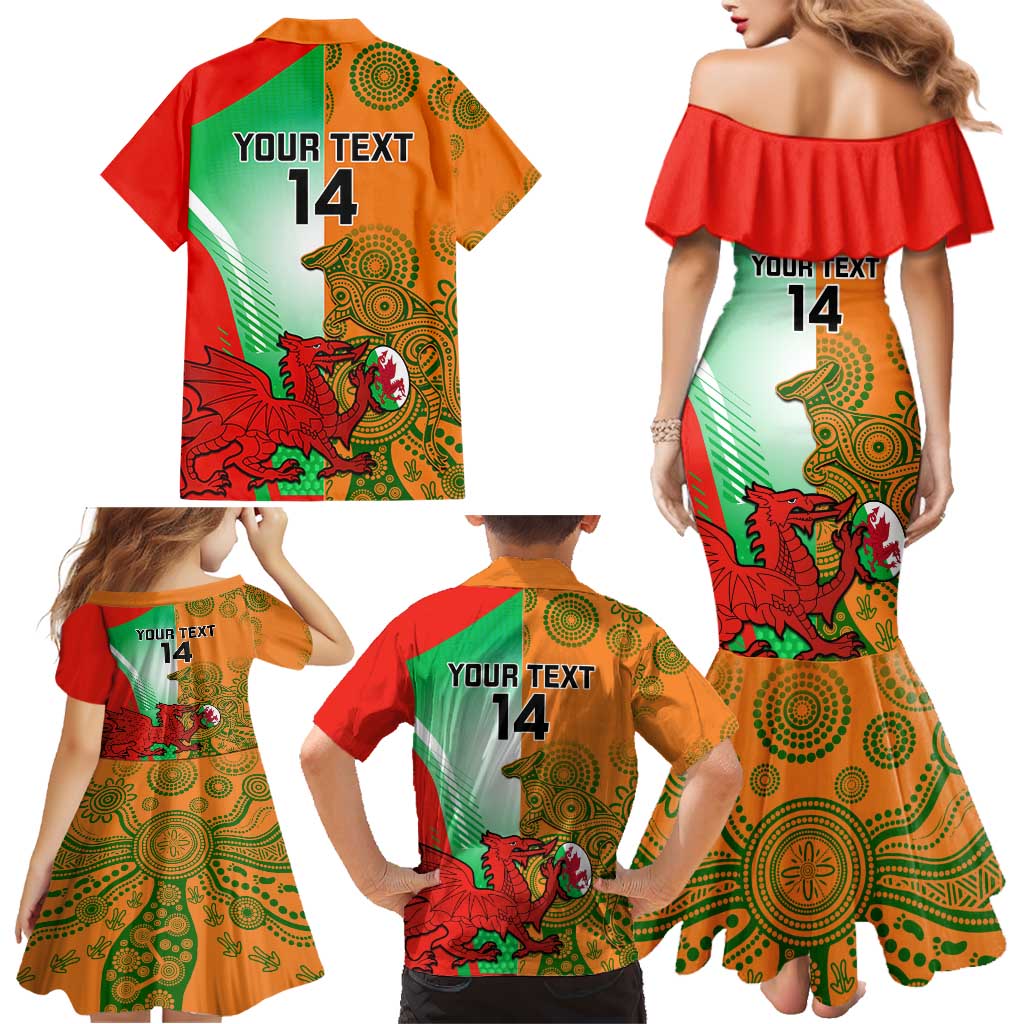 Custom Australia And Wales Rugby Family Matching Mermaid Dress and Hawaiian Shirt Wallabies Welsh Mascots Dynamic Version