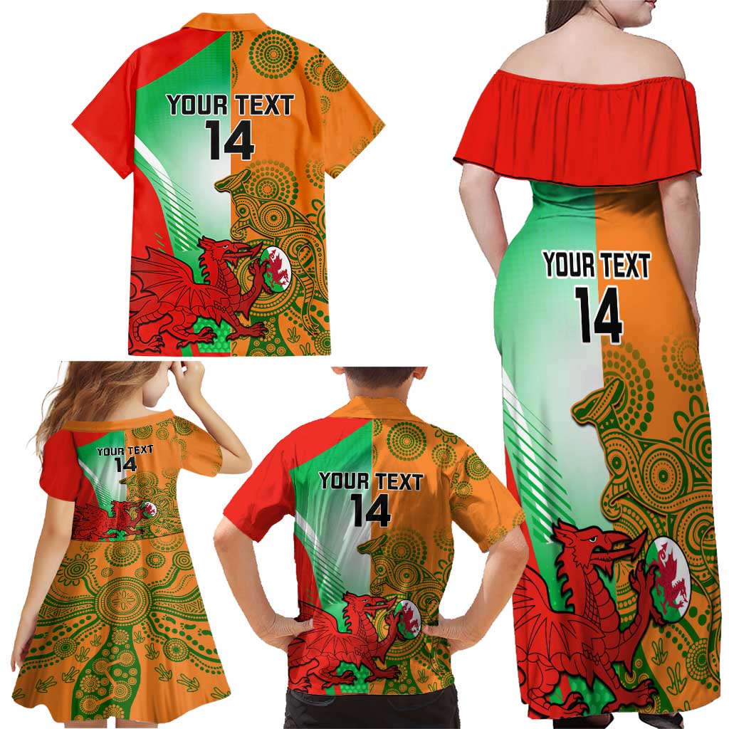 Custom Australia And Wales Rugby Family Matching Off Shoulder Maxi Dress and Hawaiian Shirt Wallabies Welsh Mascots Dynamic Version