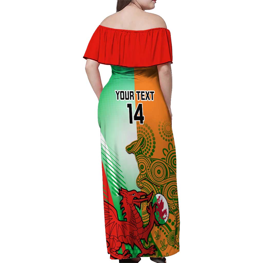 Custom Australia And Wales Rugby Family Matching Off Shoulder Maxi Dress and Hawaiian Shirt Wallabies Welsh Mascots Dynamic Version
