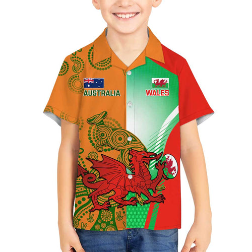 Custom Australia And Wales Rugby Family Matching Off Shoulder Maxi Dress and Hawaiian Shirt Wallabies Welsh Mascots Dynamic Version