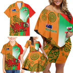 Custom Australia And Wales Rugby Family Matching Off Shoulder Short Dress and Hawaiian Shirt Wallabies Welsh Mascots Dynamic Version