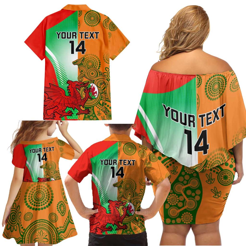 Custom Australia And Wales Rugby Family Matching Off Shoulder Short Dress and Hawaiian Shirt Wallabies Welsh Mascots Dynamic Version