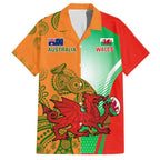 Custom Australia And Wales Rugby Family Matching Off Shoulder Short Dress and Hawaiian Shirt Wallabies Welsh Mascots Dynamic Version