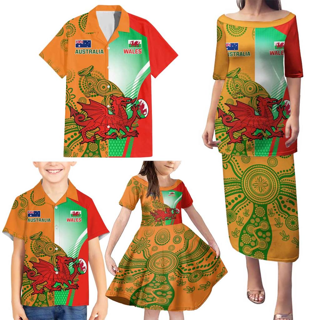 Custom Australia And Wales Rugby Family Matching Puletasi and Hawaiian Shirt Wallabies Welsh Mascots Dynamic Version