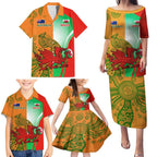 Custom Australia And Wales Rugby Family Matching Puletasi and Hawaiian Shirt Wallabies Welsh Mascots Dynamic Version