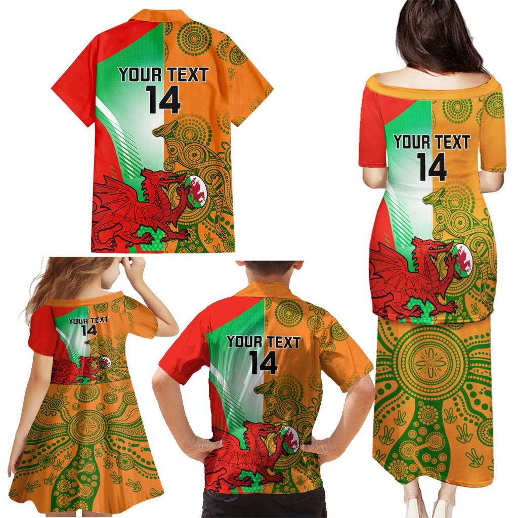Custom Australia And Wales Rugby Family Matching Puletasi and Hawaiian Shirt Wallabies Welsh Mascots Dynamic Version
