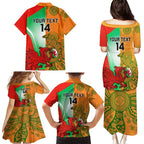 Custom Australia And Wales Rugby Family Matching Puletasi and Hawaiian Shirt Wallabies Welsh Mascots Dynamic Version
