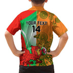 Custom Australia And Wales Rugby Family Matching Short Sleeve Bodycon Dress and Hawaiian Shirt Wallabies Welsh Mascots Dynamic Version