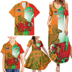 Custom Australia And Wales Rugby Family Matching Summer Maxi Dress and Hawaiian Shirt Wallabies Welsh Mascots Dynamic Version