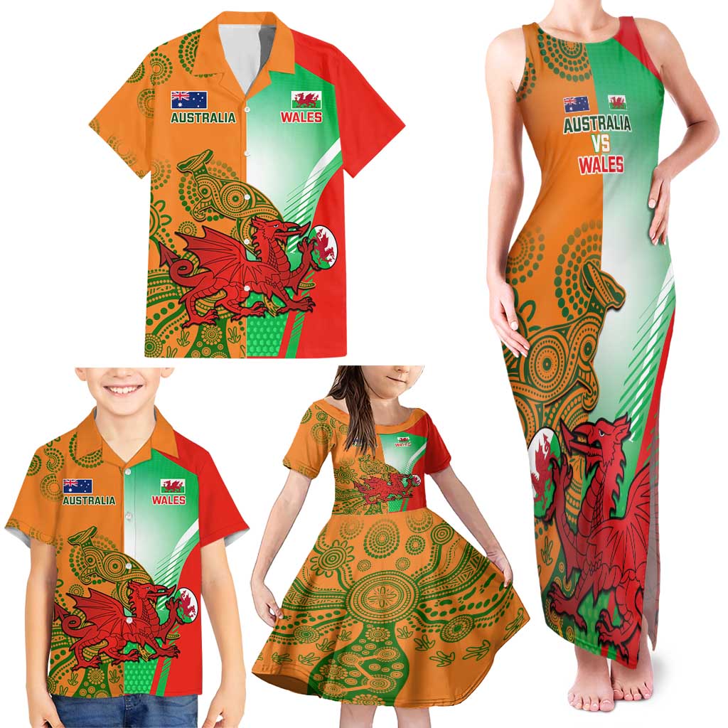 Custom Australia And Wales Rugby Family Matching Tank Maxi Dress and Hawaiian Shirt Wallabies Welsh Mascots Dynamic Version