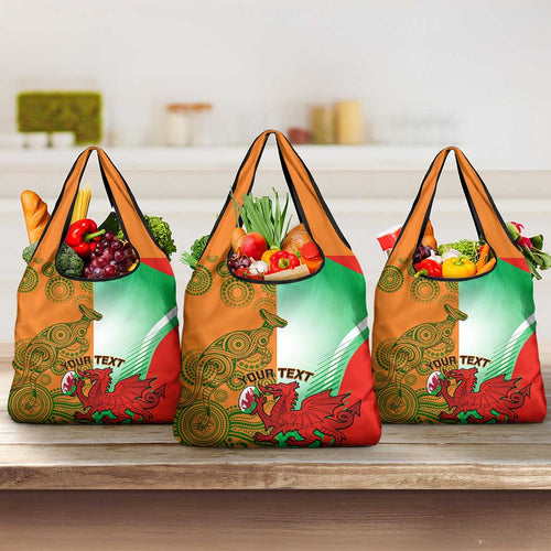 Custom Australia And Wales Rugby Grocery Bag Wallabies Welsh Mascots Dynamic Version