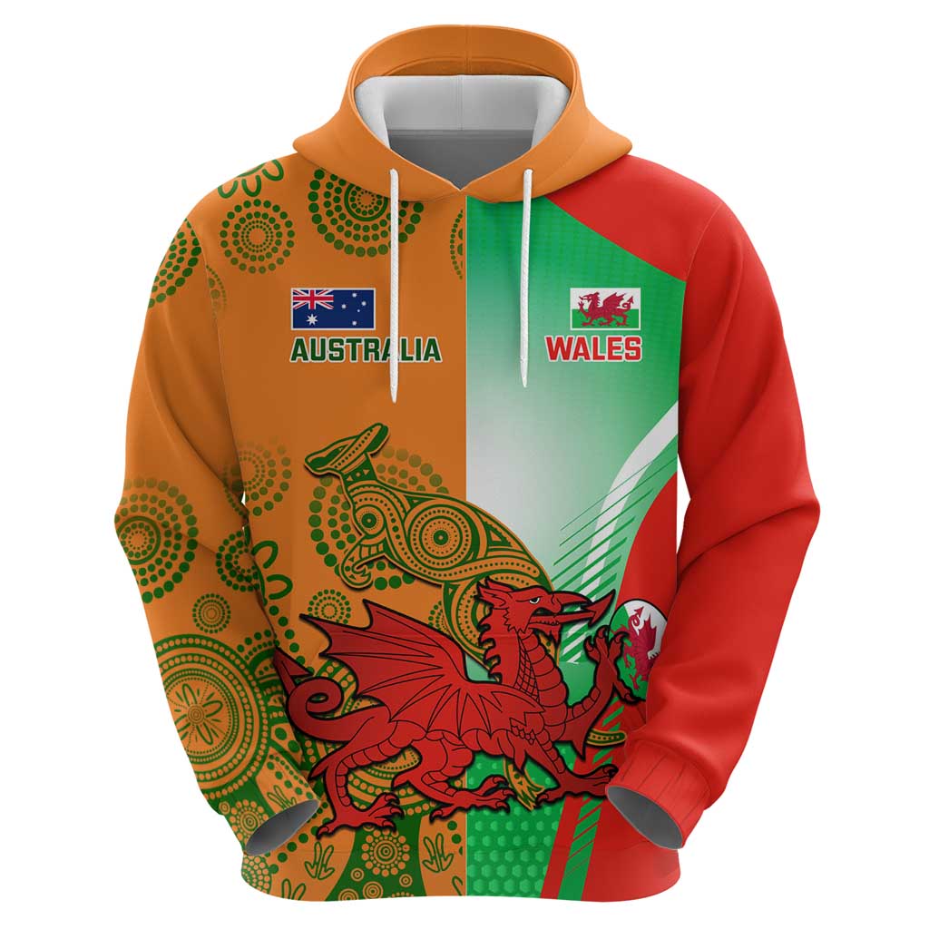 Custom Australia And Wales Rugby Hoodie Wallabies Welsh Mascots Dynamic Version