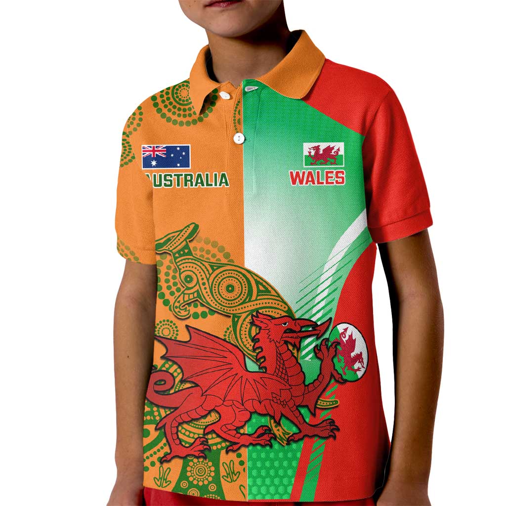 Custom Australia And Wales Rugby Kid Polo Shirt Wallabies Welsh Mascots Dynamic Version