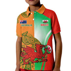 Custom Australia And Wales Rugby Kid Polo Shirt Wallabies Welsh Mascots Dynamic Version
