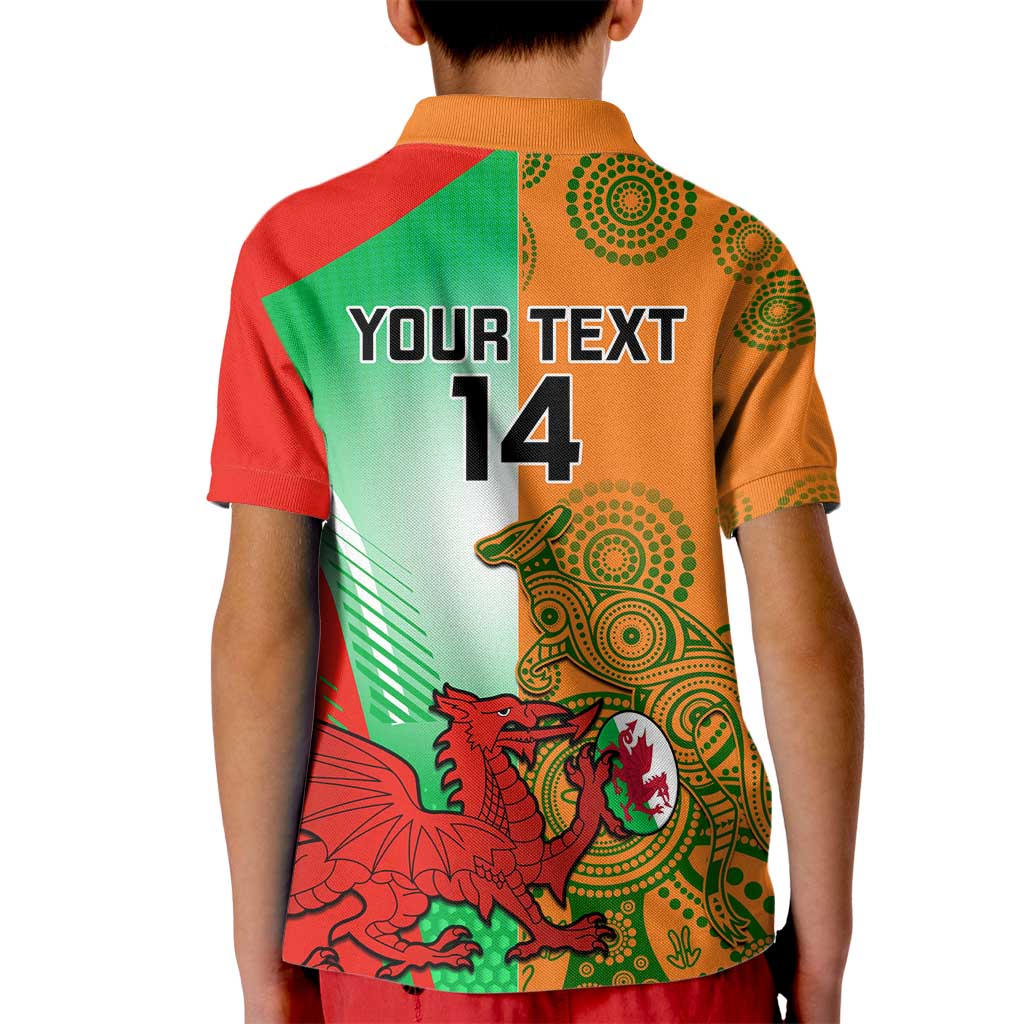 Custom Australia And Wales Rugby Kid Polo Shirt Wallabies Welsh Mascots Dynamic Version