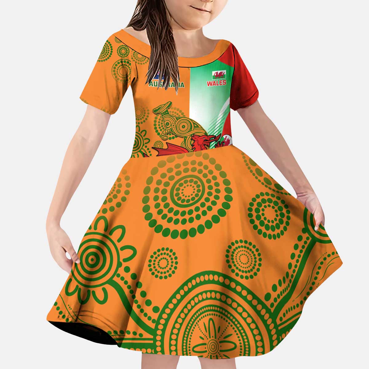 Custom Australia And Wales Rugby Kid Short Sleeve Dress Wallabies Welsh Mascots Dynamic Version