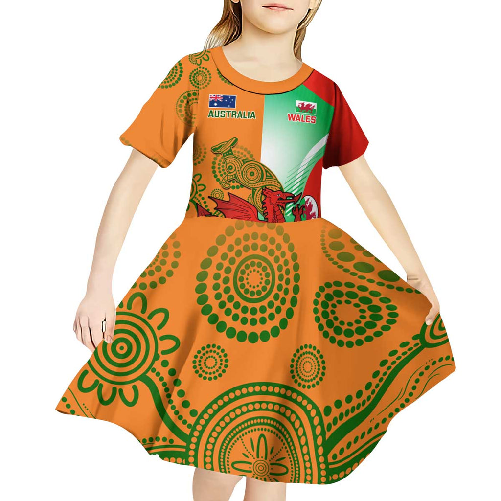 Custom Australia And Wales Rugby Kid Short Sleeve Dress Wallabies Welsh Mascots Dynamic Version