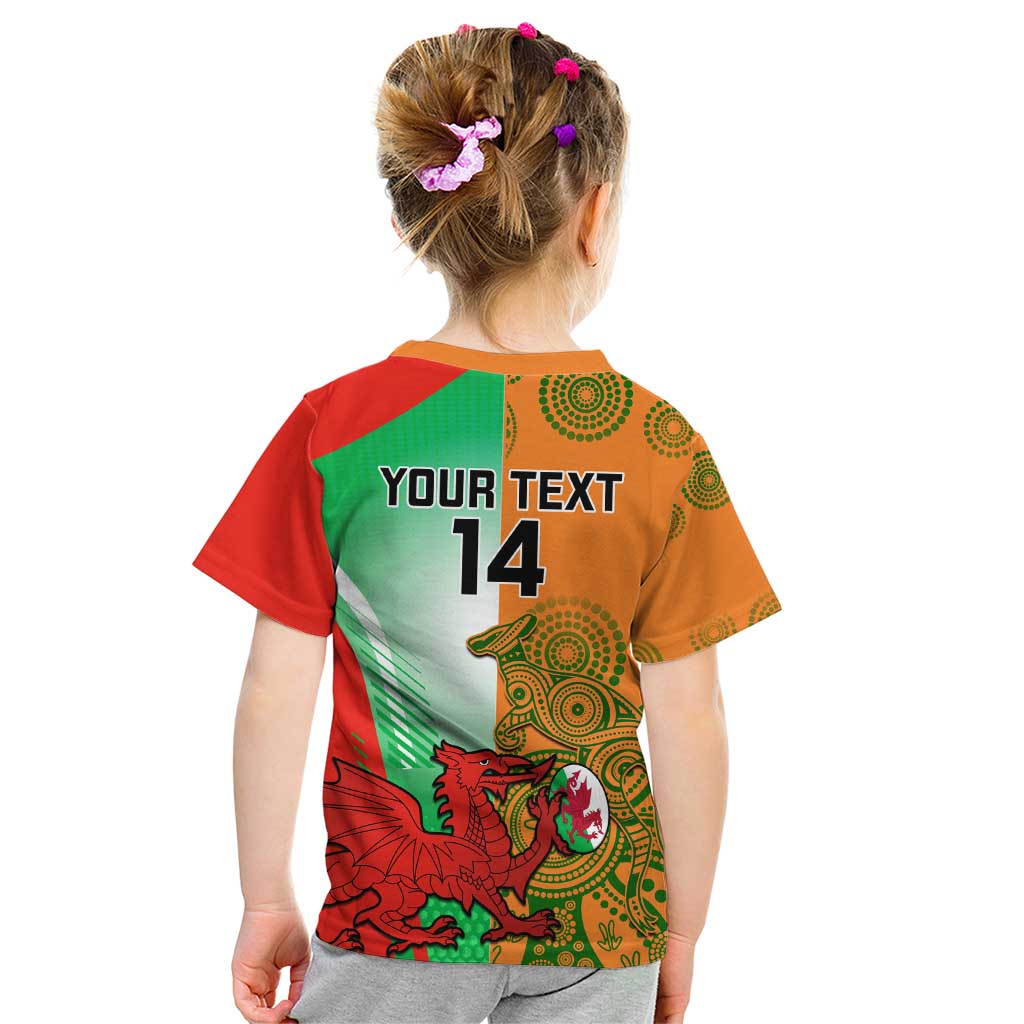 Custom Australia And Wales Rugby Kid T Shirt Wallabies Welsh Mascots Dynamic Version