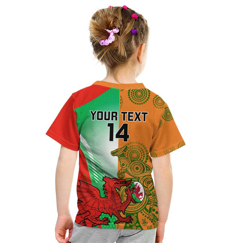 Custom Australia And Wales Rugby Kid T Shirt Wallabies Welsh Mascots Dynamic Version