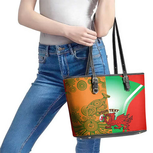 Custom Australia And Wales Rugby Leather Tote Bag Wallabies Welsh Mascots Dynamic Version
