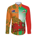 Custom Australia And Wales Rugby Long Sleeve Button Shirt Wallabies Welsh Mascots Dynamic Version